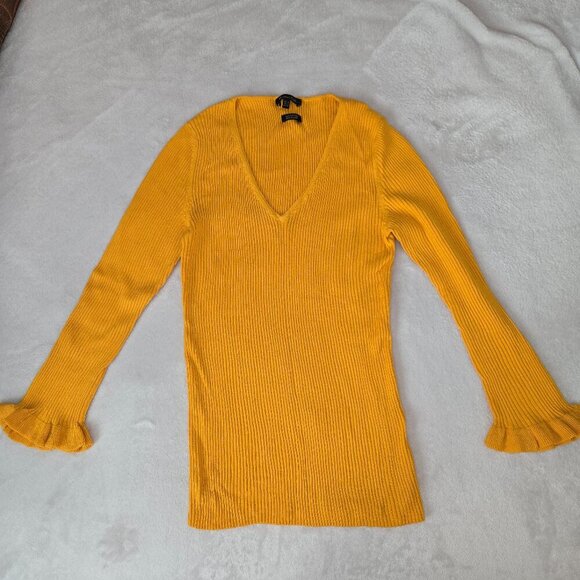 Massimo Dutti mustard yellow ribbed sweater mulberry silk cotton M - Picture 2 of 11